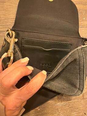 Seed Heritage Charcoal Denim Micro Flap Crossbody Bag with Buckle Detail